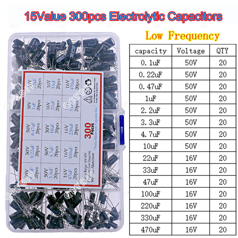 Capacitor Kit Assortment - 300 шт., 15 типов, 16 В,