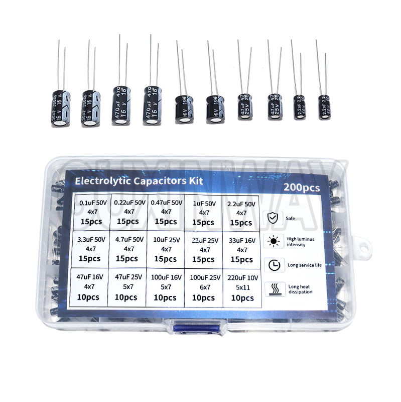 200 шт., 15 значений, 10 В, 16 – обзор и цена Capacitor Kit Assortment